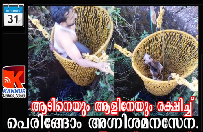 ആടിനെയും ആളിനേയും രക്ഷിച്ച് പെരിങ്ങോം അഗ്നിശമനസേന.