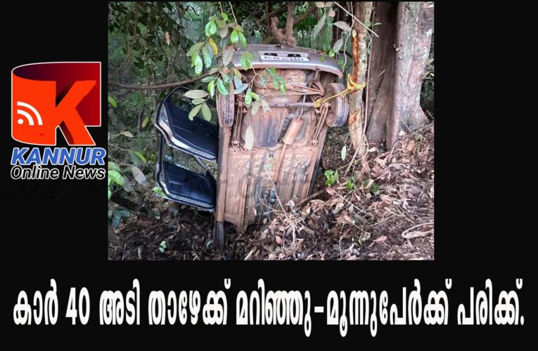 രോഗിയുമായി വരികയായിരുന്ന കാര്‍ റോഡരികിലെ താഴ്ച്ചയിലേക്ക് മറിഞ്ഞു, മൂന്നുപേര്‍ക്ക് പരിക്കേറ്റു.