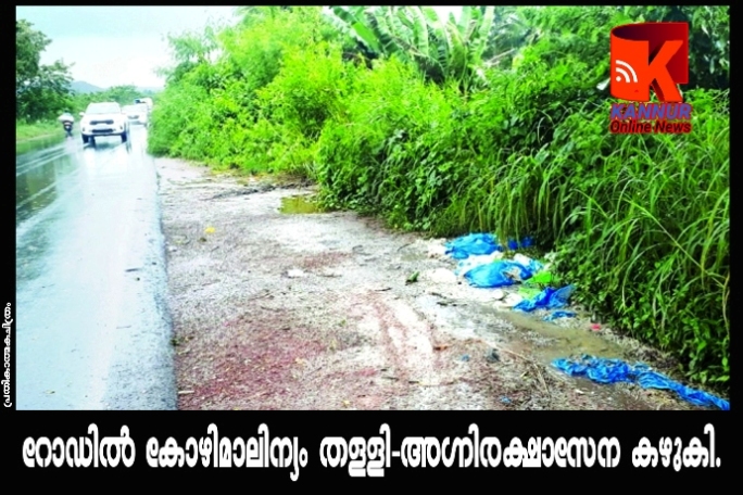 റോഡിൽ കോഴി മാലിന്യം തള്ളി, ഇരുചക്രവാഹന യാത്രികർക്ക് വഴുതി വീണ് പരിക്കേറ്റു. അഗ്നിശമന എത്തി റോഡ് കഴുകി അപകടം ഒഴിവാക്കി.