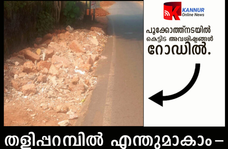 ദേശീയപാതയില്‍ പൂക്കോത്ത്‌നട ബൈപ്പാസ്‌റോഡില്‍ കെട്ടിടം പൊളിച്ച അവശിഷ്ടങ്ങള്‍ തള്ളി.