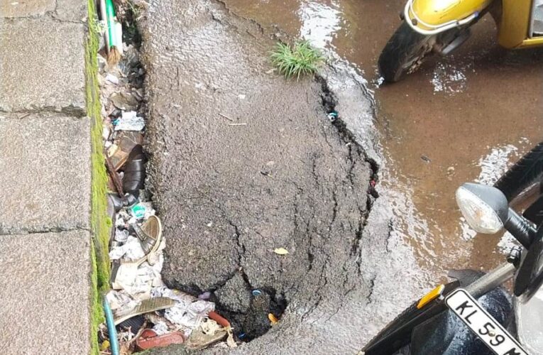 തളിപ്പറമ്പില്‍ ദേശീയപാത ഇടിഞ്ഞുതാഴുന്നു-തിരിഞ്ഞുനോക്കാതെ അധികൃതര്‍