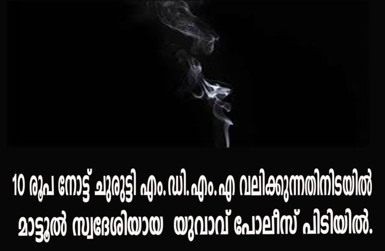 10 രൂപ നോട്ട് ചുരുട്ടി എം.ഡി.എം.എ വലിക്കുന്നതിനിടയില്‍ യുവാവ് പോലീസ് പിടിയില്‍.