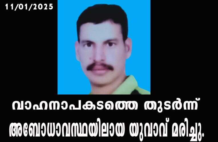 വാഹനാപകടത്തെ തുടര്‍ന്ന് അബോധാവസ്ഥയിലായ യുവാവ് മരിച്ചു.