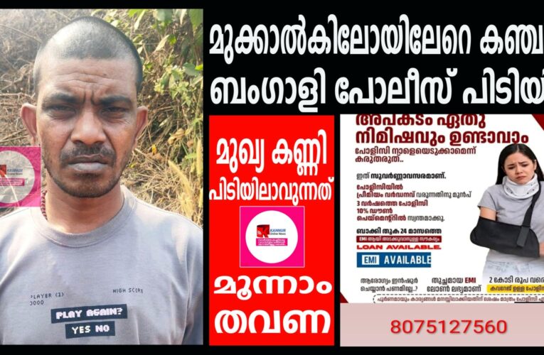 മുക്കാല്‍കിലോയിലേറെ കഞ്ചാവ്  ബംഗാളി പോലീസ് പിടിയില്‍