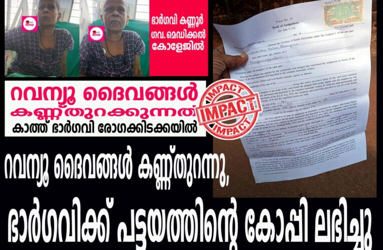 അവസാനം റവന്യൂ ദൈവങ്ങള്‍ കണ്ണ്തുറന്നു, ഭാര്‍ഗവിക്ക് പട്ടയത്തിന്റെ കോപ്പി ലഭിച്ചു.