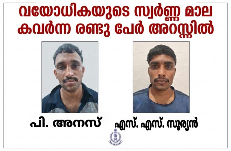 തളിപ്പറമ്പില്‍ സ്തീയുടെ കഴുത്തില്‍ നിന്ന് മാല പൊട്ടിക്കാന്‍ ശ്രമിച്ച സംഭവത്തില്‍ രണ്ടുപേര്‍ അറസ്റ്റില്‍.